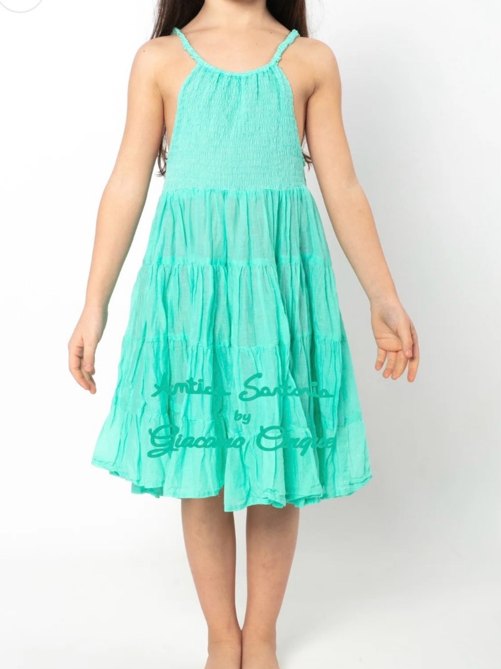 Antica Sartoria Girls' Aqua smocked top Casual Dress O/S